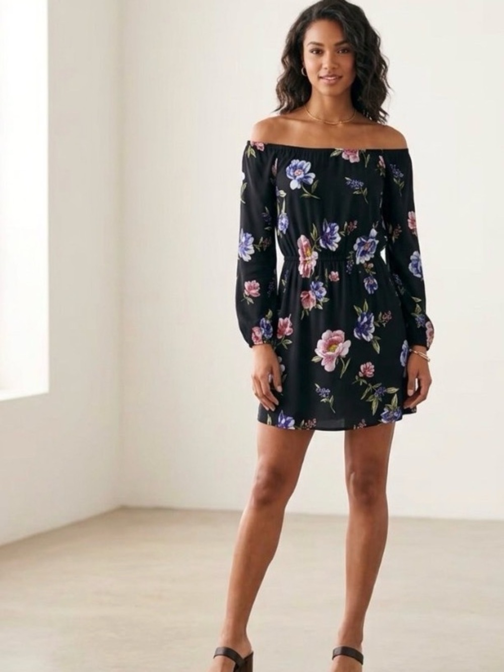Kendall & Kylie black w blue & pink floral dress sz Small EUC